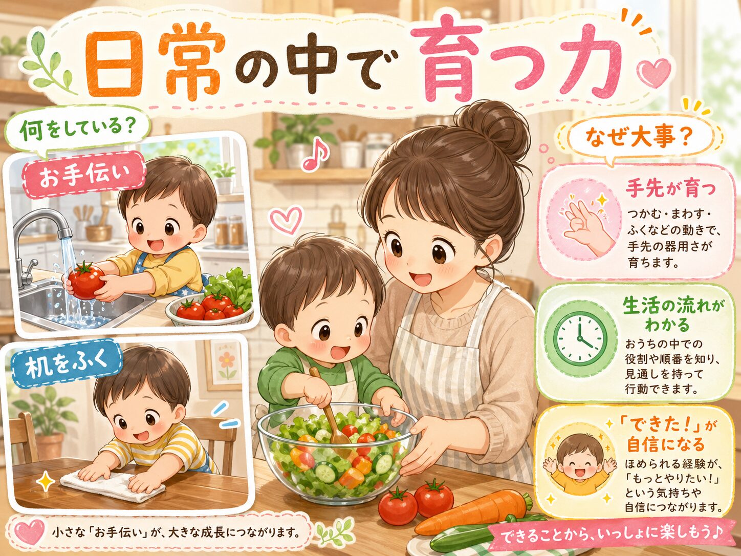 日常の手伝いや生活の中で学んでいく