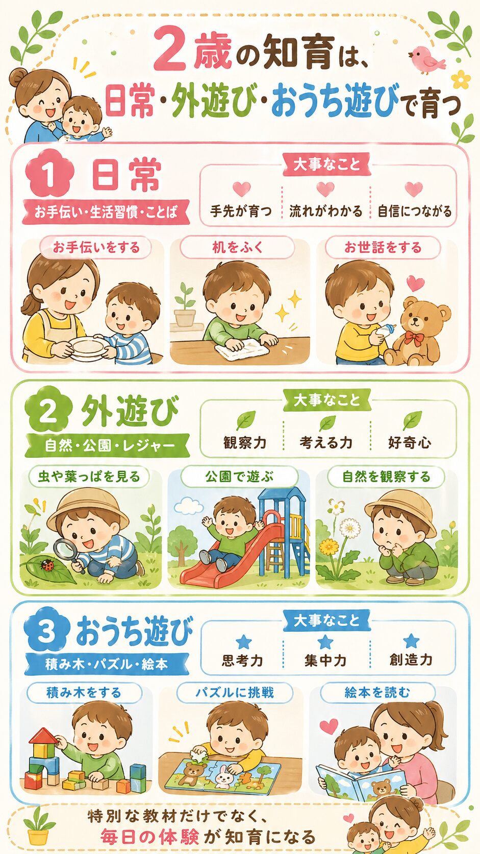 2歳の知育は何をすればいい？日常・外遊び・おうち遊びで育つ力の全体像