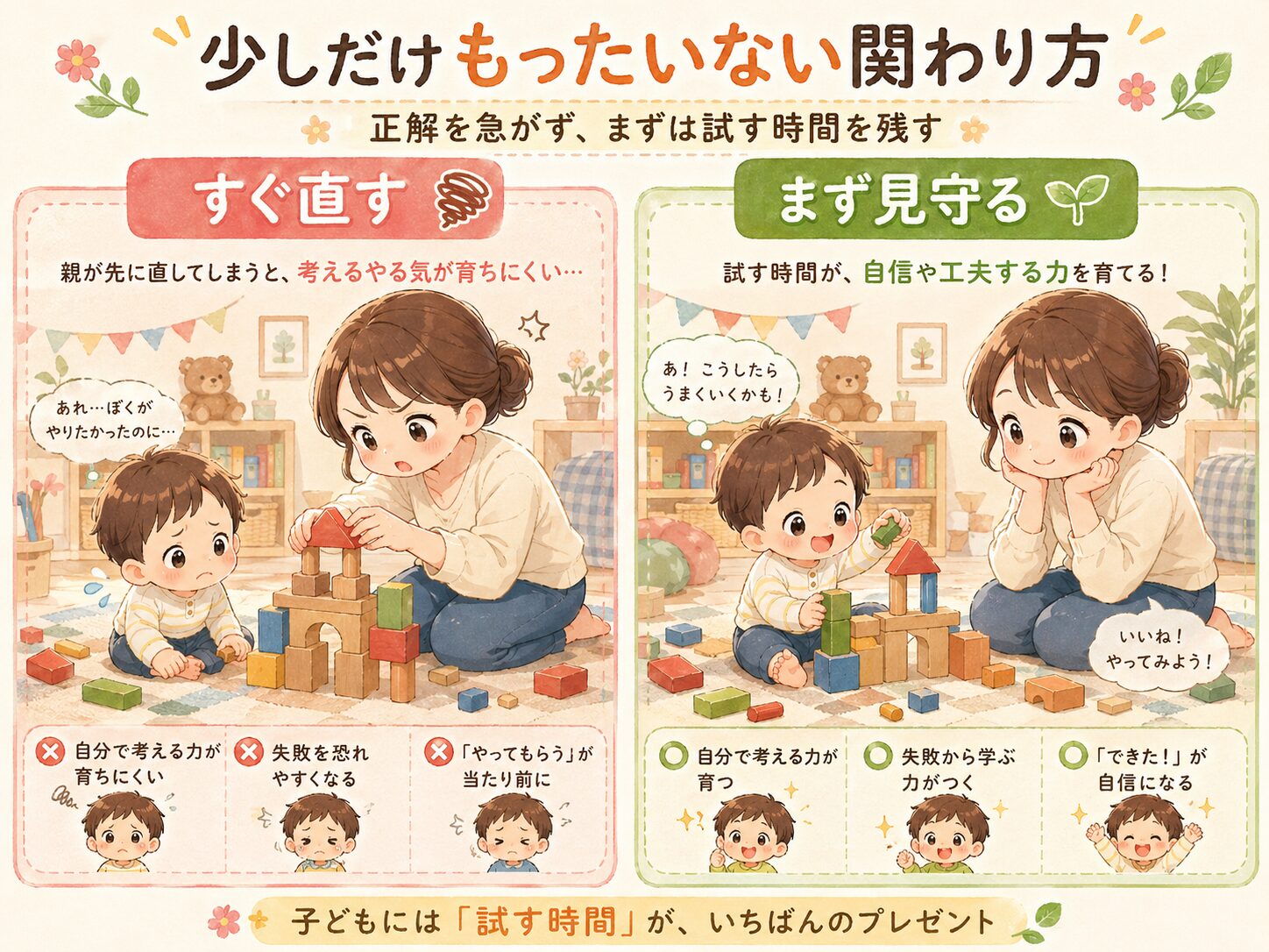 少しだけもったいない関わり方。すぐ直すより、まず見守り、試す時間を残した方がいい