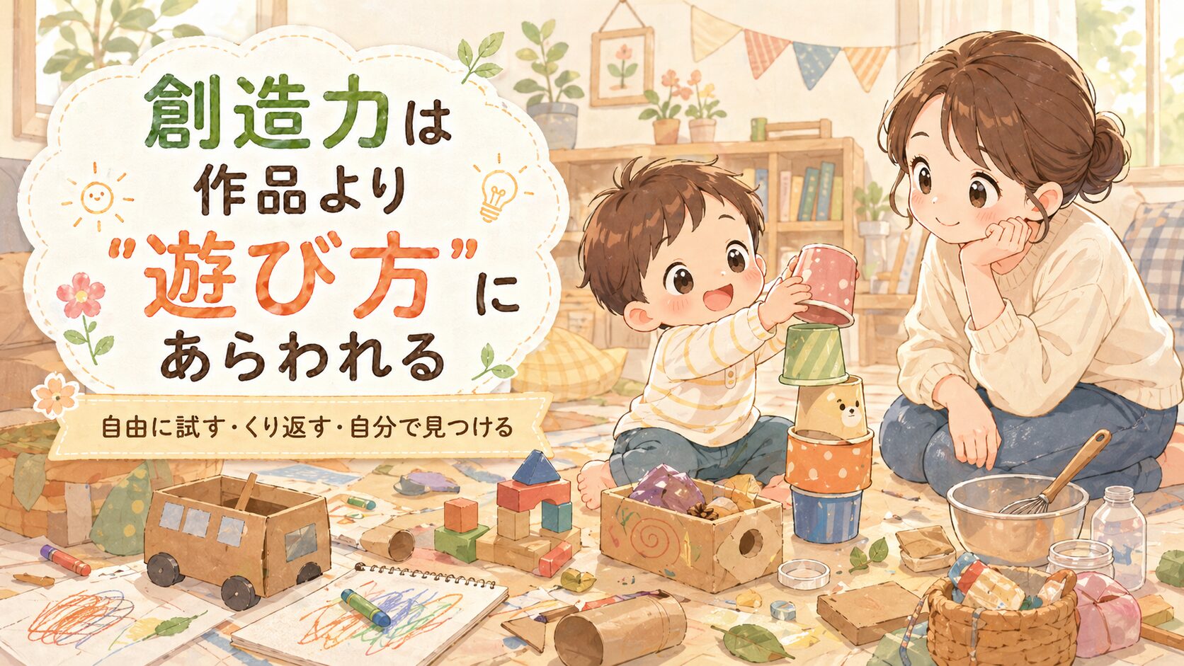 創造力は作品より遊び方にあらわれる。子どもは自由に試し、くり返し、自分で見つけながら遊ぶ