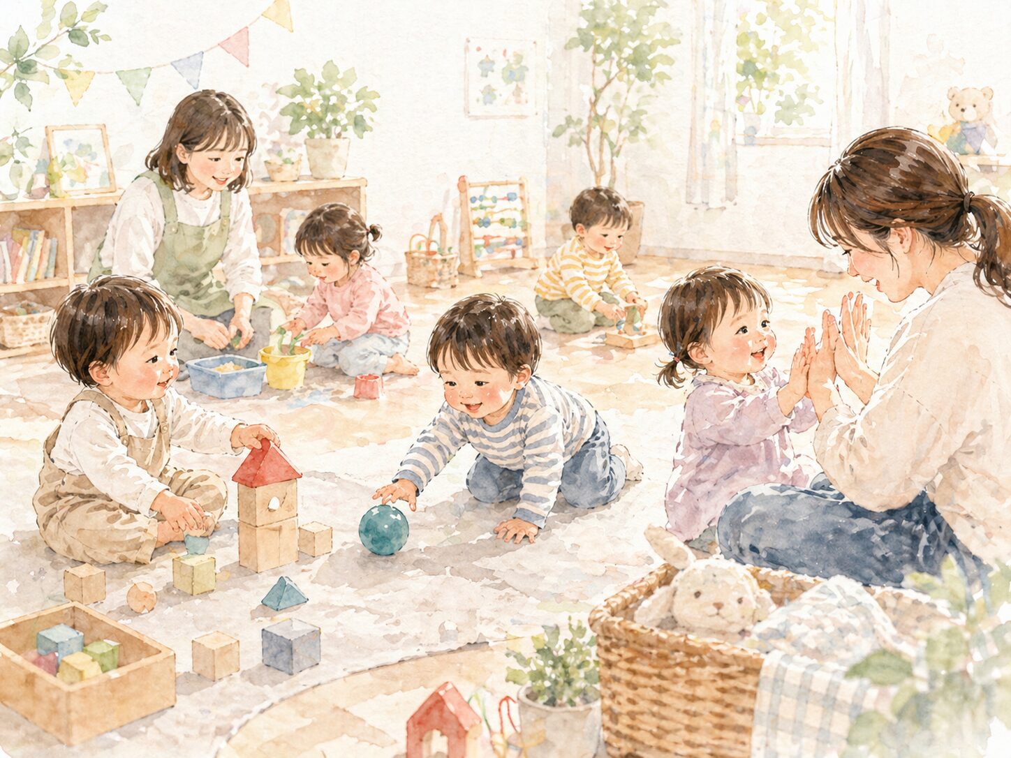 みんなの中で遊ぶ幼児たちの挿絵