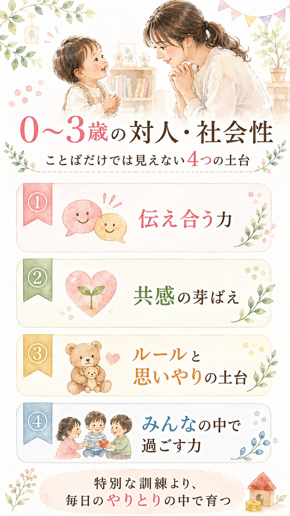 0〜3歳の対人・社会性 4つの土台まとめ画像