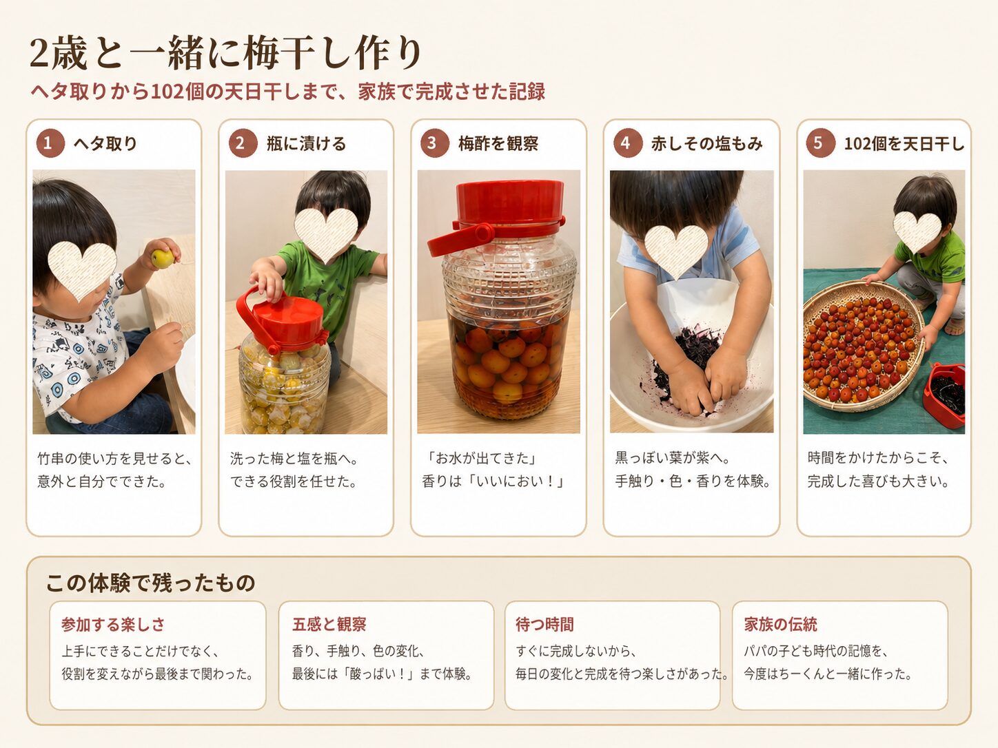 実際の写真でまとめた2歳との梅干し作りの工程